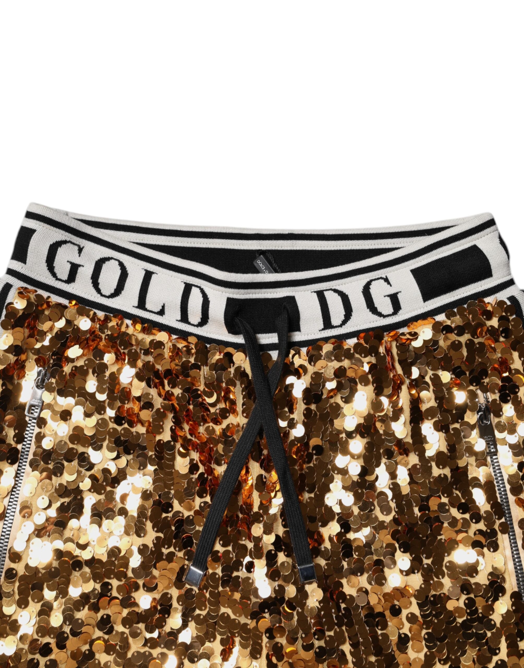 Dolce & Gabbana Metallic Gold DG Logo Sequined Jogger Pants